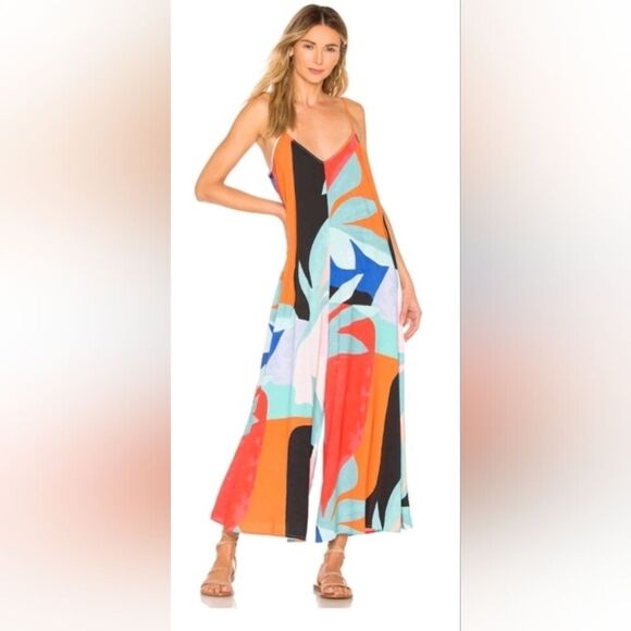Mara Hoffman Swim Women’s Carly Cover-Up Jumpsuit in Agave Black Multi, Sz S - Picture 1 of 10
